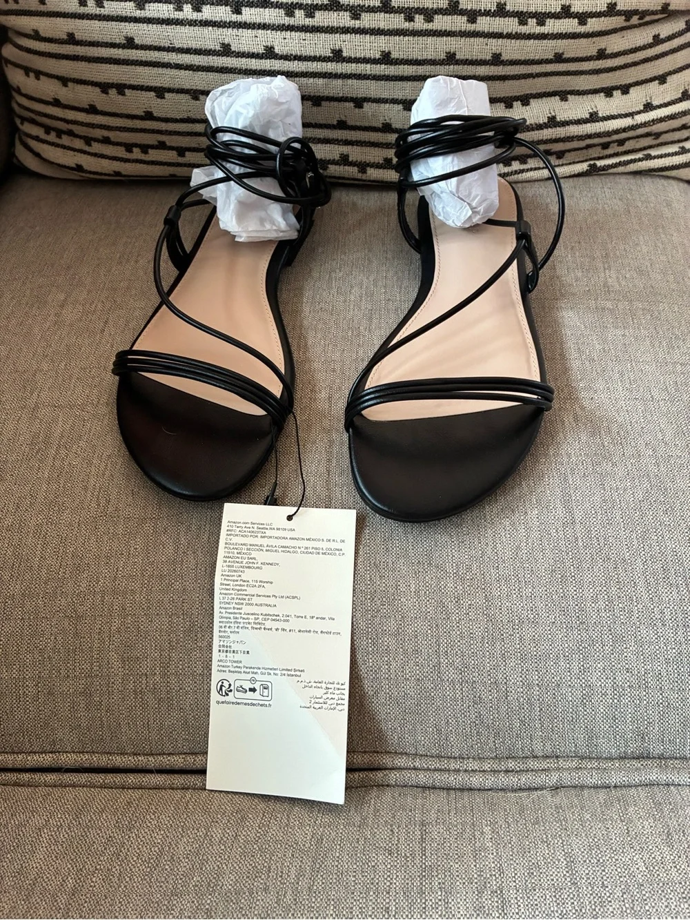 Strappy Black Lace-Up Women's Sandals